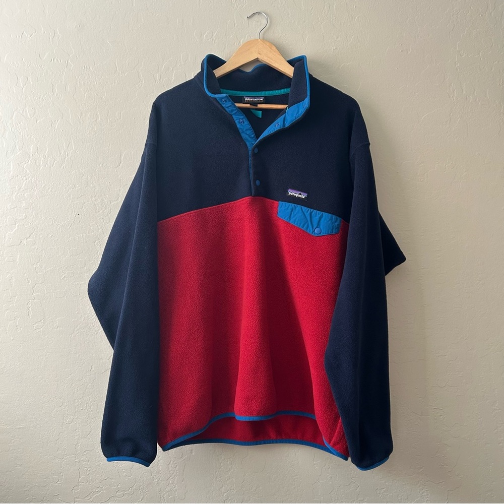 Patagonia Blue and Red Syncilla Fleece Pullover